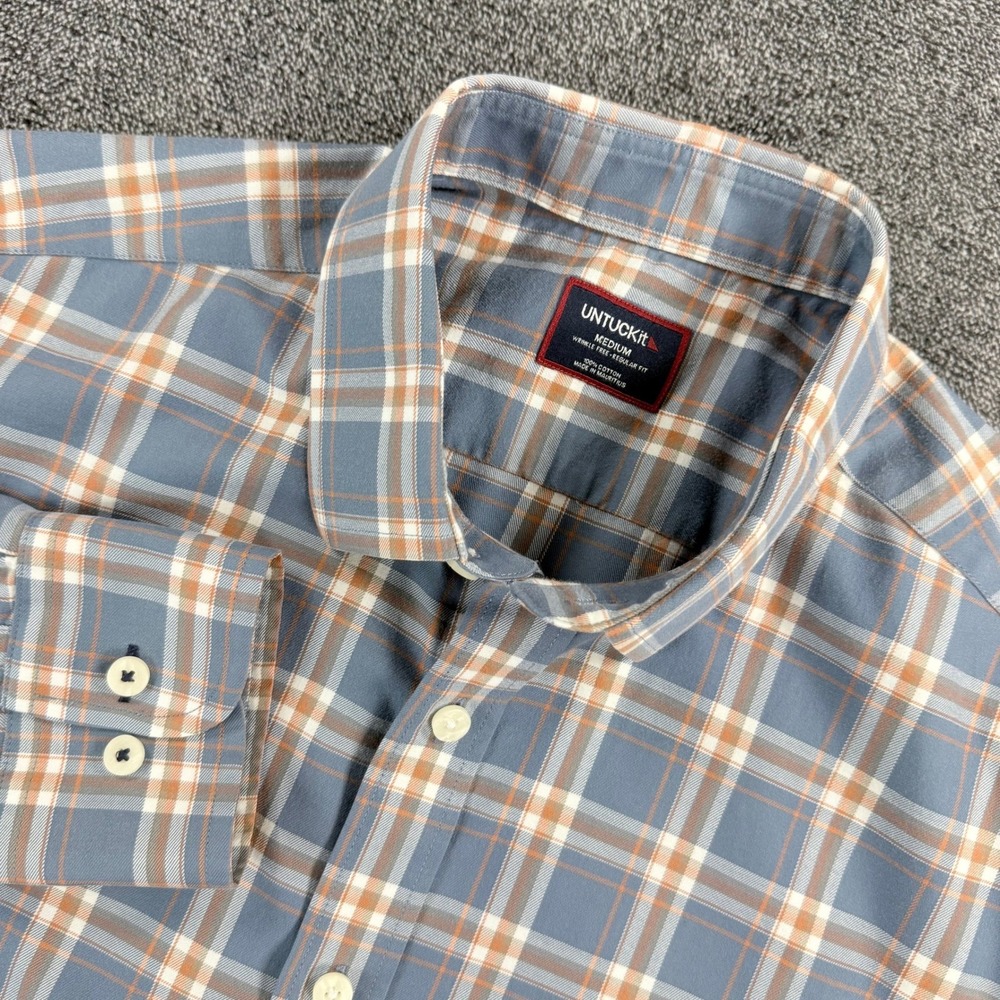 UNTUCKit Larys WF Blue Orange Plaid Wrinkle Free Button Down Shirt Regular Fit M